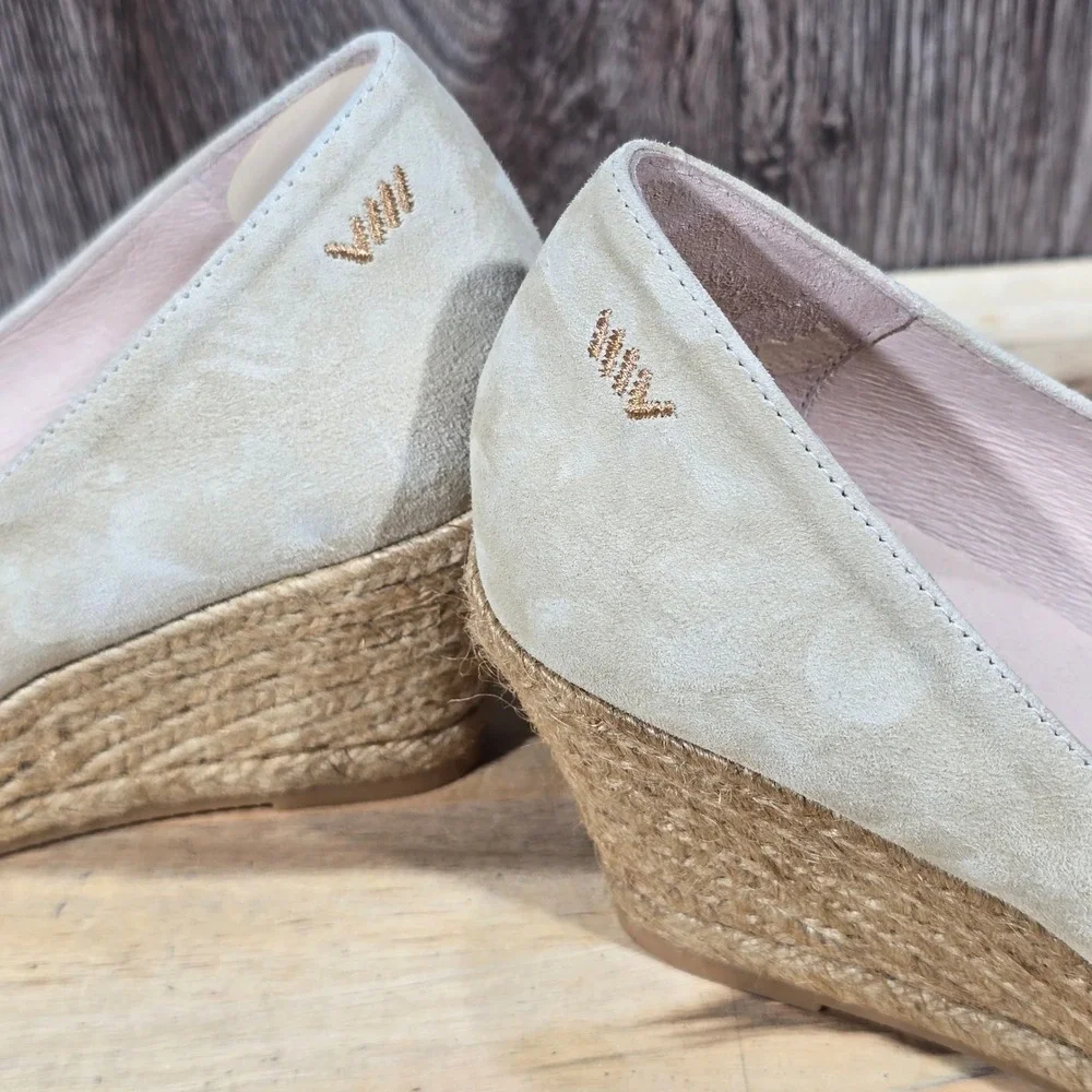 Viscata Barcelona Suede Espadrille Wedge Pumps Beige‎ Made in Spain Size 40